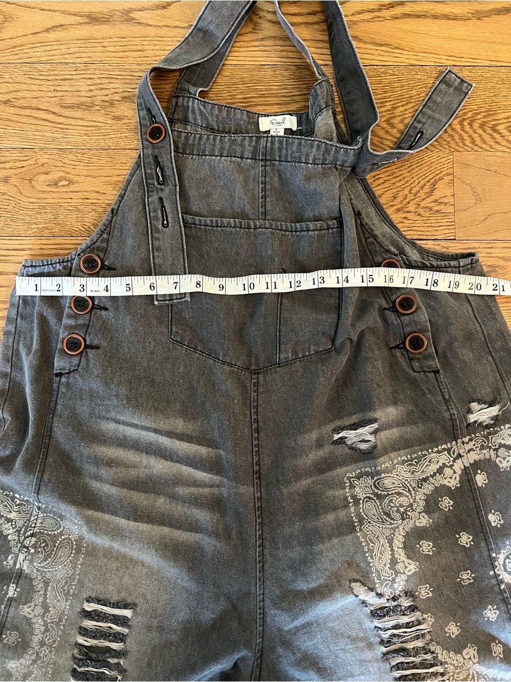 Easel Black Washed Denim Distressed Overalls Size Large - Picture 12 of 12
